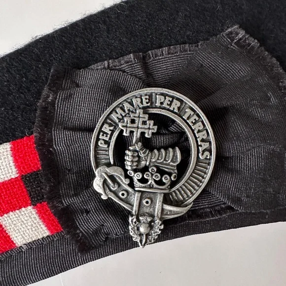 Vintage Scottish Glengarry Bonnet 7 1/2 Diced Band Clan McDonald Badge Pipe Band - Picture 2 of 10